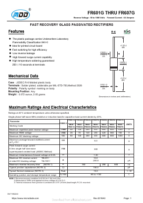 FR605G Datasheet PDF Jiangsu Yutai Electronics Co., Ltd