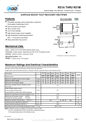 RS1A Datasheet PDF Jiangsu Yutai Electronics Co., Ltd