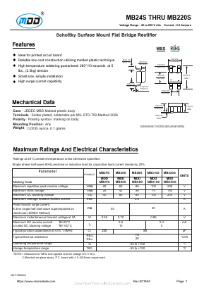 MB220S Datasheet PDF Jiangsu Yutai Electronics Co., Ltd