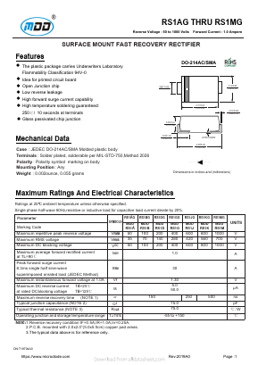 RS1AG Datasheet PDF Jiangsu Yutai Electronics Co., Ltd