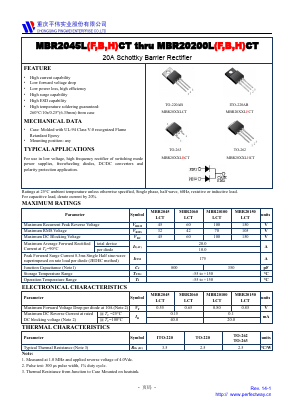 MBR20150LCT Datasheet PDF CHONGQING PINGYANG ELECTRONICS CO.,LTD