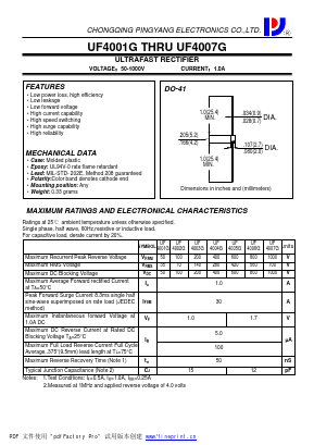 UF4005G Datasheet PDF CHONGQING PINGYANG ELECTRONICS CO.,LTD