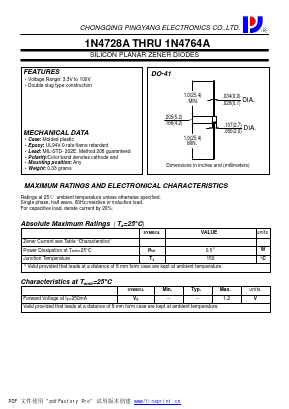 1N4739A Datasheet PDF CHONGQING PINGYANG ELECTRONICS CO.,LTD