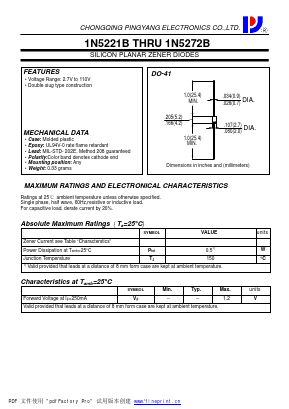 1N5221B Datasheet PDF CHONGQING PINGYANG ELECTRONICS CO.,LTD