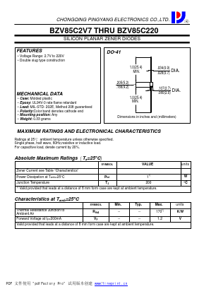 BZV85C180 Datasheet PDF CHONGQING PINGYANG ELECTRONICS CO.,LTD