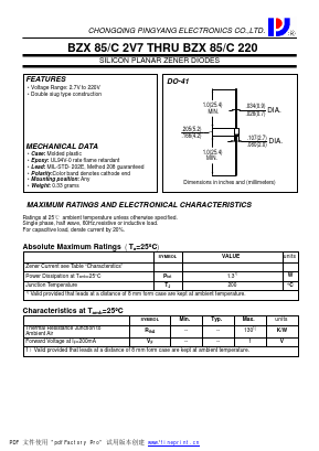 BZX85C75 Datasheet PDF CHONGQING PINGYANG ELECTRONICS CO.,LTD