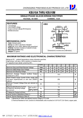 KBU10A Datasheet PDF CHONGQING PINGYANG ELECTRONICS CO.,LTD
