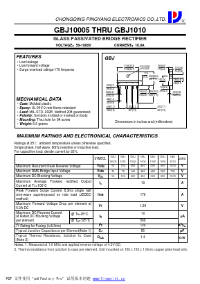 GBJ1004 Datasheet PDF CHONGQING PINGYANG ELECTRONICS CO.,LTD