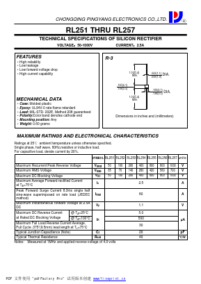 RL253 Datasheet PDF CHONGQING PINGYANG ELECTRONICS CO.,LTD