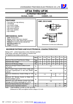 UF3J Datasheet PDF CHONGQING PINGYANG ELECTRONICS CO.,LTD