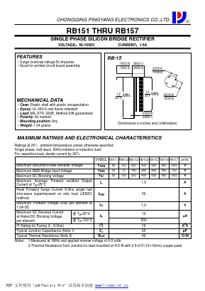 RB152 Datasheet PDF CHONGQING PINGYANG ELECTRONICS CO.,LTD
