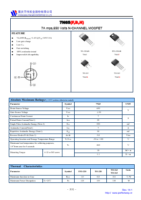 7N65H Datasheet PDF CHONGQING PINGYANG ELECTRONICS CO.,LTD