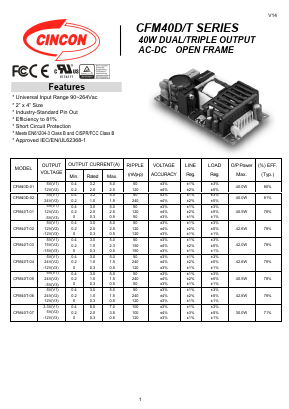 CFM40T-05 Datasheet PDF CINCON ELECTRONICS Corporation