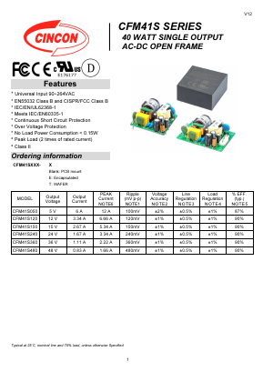 CFM41S050 Datasheet PDF CINCON ELECTRONICS Corporation