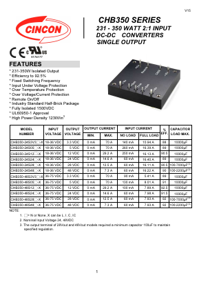CHB350-24S12C-X Datasheet PDF CINCON ELECTRONICS Corporation