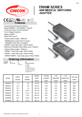TR60M48 Datasheet PDF CINCON ELECTRONICS Corporation