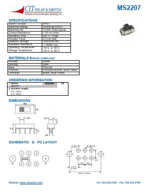 MS2207 Datasheet PDF CIT Relay and Switch