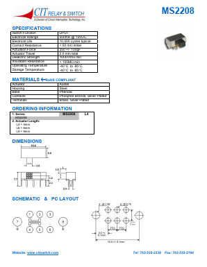 MS2208 Datasheet PDF CIT Relay and Switch