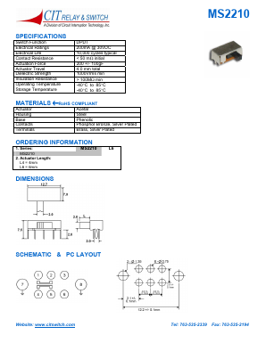 MS2210L6 Datasheet PDF CIT Relay and Switch