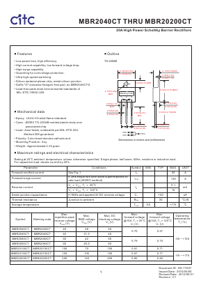 MBR20100CTG Datasheet PDF Chip Integration Technology Corporation