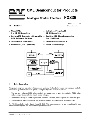 FX839D2 Datasheet PDF CML Microsystems Plc