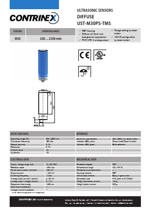 UST-M30PS-TMS-101 Datasheet PDF Contrinex AG Industrial Electronics