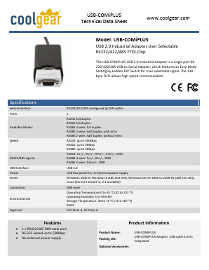 USB-COMIPLUS Datasheet PDF Coolgear Inc.