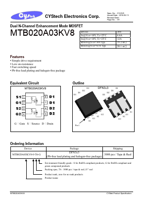 MTB020A03KV8 Datasheet PDF Cystech Electonics Corp.