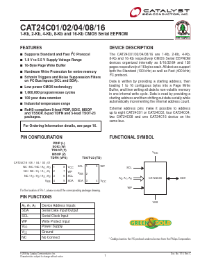 CAT24C01ZI-T3 Datasheet PDF Catalyst Semiconductor => Onsemi