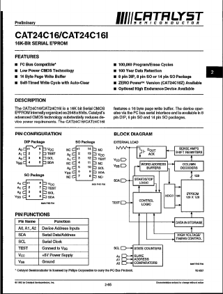 CAT24C16 Datasheet PDF Catalyst Semiconductor => Onsemi