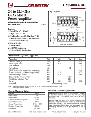 CMM0014-BD Datasheet PDF Celeritek, Inc.