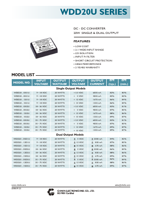 WDD20-03S3U Datasheet PDF CHINFA ELECTRONICS