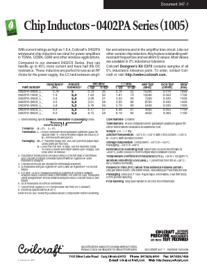 0402PA-0N8XGLU Datasheet PDF Coilcraft Inc