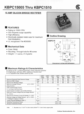 KBPC15005 Datasheet PDF Collmer Semiconductor