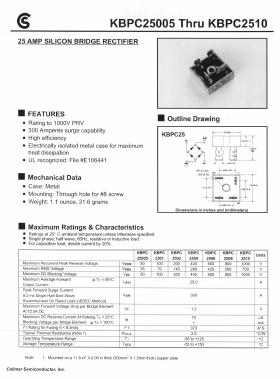 KBPC2510 Datasheet PDF Collmer Semiconductor