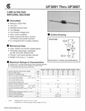UF3007 Datasheet PDF Collmer Semiconductor