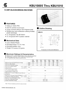 KBU10005 Datasheet PDF Collmer Semiconductor