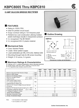 KBPC810 Datasheet PDF Collmer Semiconductor