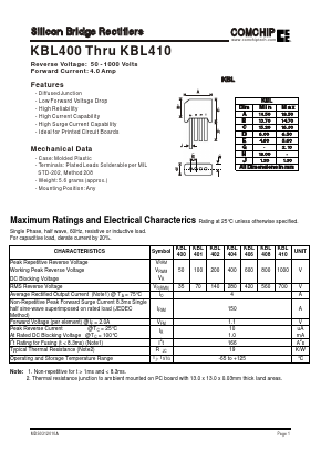 KBL400 Datasheet PDF ComChip