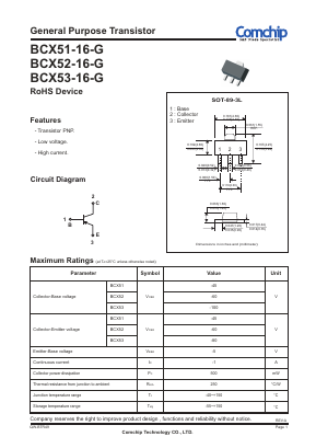 BCX53-16-G Datasheet PDF ComChip