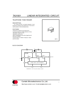 TA31001 Datasheet PDF Contek Microelectronics