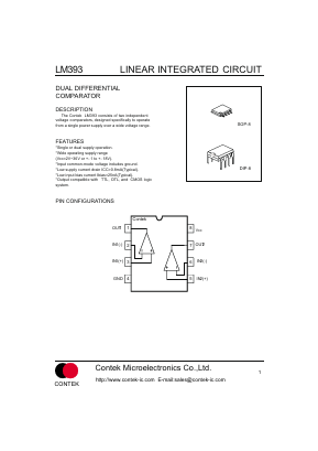 LM393 Datasheet PDF Contek Microelectronics