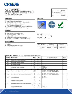 C3D10065I Datasheet PDF Cree, Inc