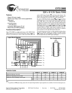 CY7C1399B Datasheet PDF Cypress Semiconductor