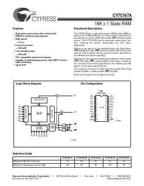 CY7C167A-35VCT Datasheet PDF Cypress Semiconductor