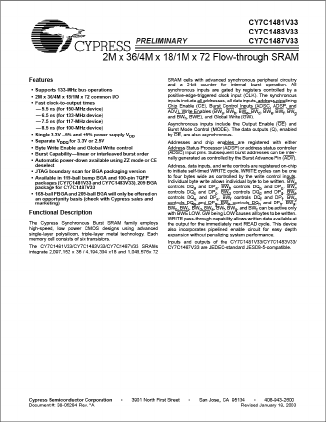 CY7C1483V33-117BZC Datasheet PDF Cypress Semiconductor
