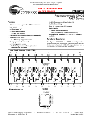 PAL22V10 Datasheet PDF Cypress Semiconductor