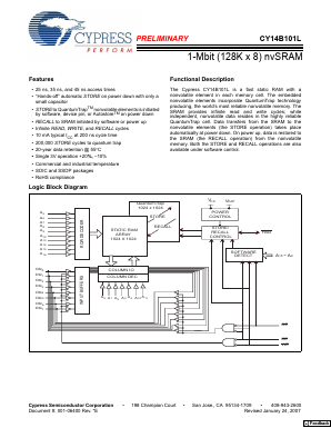 CY14B101L Datasheet PDF Cypress Semiconductor