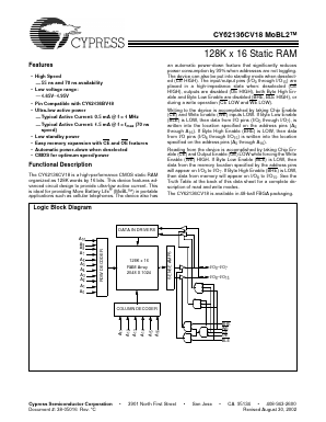 CY62136CV18LL-55BAI Datasheet PDF Cypress Semiconductor