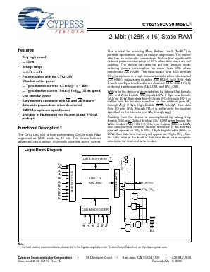 CY62136CV30-70 Datasheet PDF Cypress Semiconductor